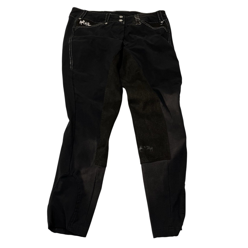 Equine CoutureBlakley Full Seat Britches Black Stiched Emborider Horse Size 30